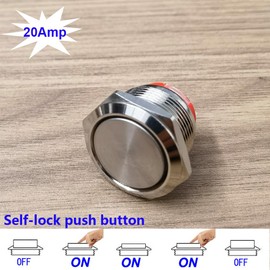 Gebildet Short Type Push Button 19mm Latching Stainless Steel Push Button Switch 20A/12-24V, 15A/220V Waterproof 2 pin SPST Switch