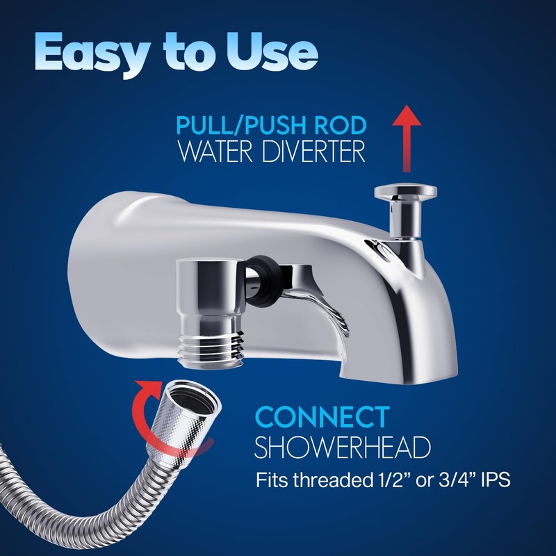 All Metal Tub Spout with Diverter & Integrated Shower Hose