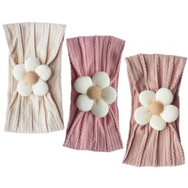 Nirvany 3 Pcs Baby Flower Headband, Nylon Baby Girl Headbands Soft Hairbands Baby Girl Accessories for Newborn Infant Toddler（Beige Pink Khaki）