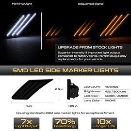 [Switchback + Sequential Turn Signal] VIPMOTOZ Full White & Amber LED Smoke Lens Front Side Marker Turn Signal Light Compatible with 2013-2020 Scion FR-S Subaru BRZ Toyota 86, Driver & Passenger Side