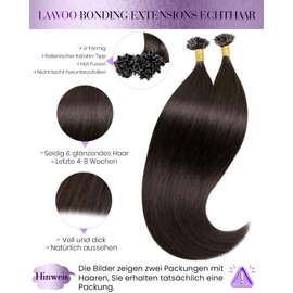 LaaVoo Bondings Extensions Echthaar Dunkelbraun Echthaar Extensions Mit Keratin Bondings Braun 1g/s U Tips Extensions Echthaar Bondings Dunkelstes Braun 50G 60cm #2