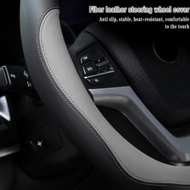 SOZOMO Funda de Piel para Volante de Coche,Cubierta Volante Coche, Funda Universal para Volante de Cuero de Microfibra,Cuero Ultrafino, Elástica, Transpirable, Antideslizante, de 38.1 cm(Gris)