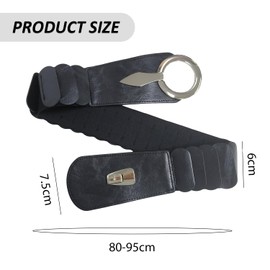 SLAXJNE 1 Piece Women's Belt, Elastic Wide Belt, Silver Buckle Belt, Dress Belt, Cinch Belt, black