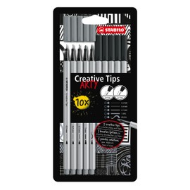 Multi-Tip Pen Set - STABILO Creative Tips - ARTY - Pack of 10 - Black and Light Grey