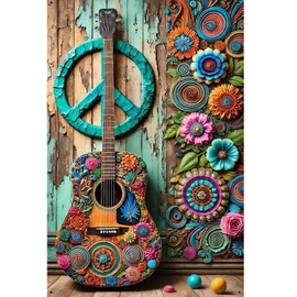 Imartful 5D DIY Guitar Diamond Art Kits for Adults-Full Drill Fantasy Flowers Diamond Painting Kits- Diamond Dots Gem Art Paint by Number Kits for Home Wall Decor and Mothers Day Gift