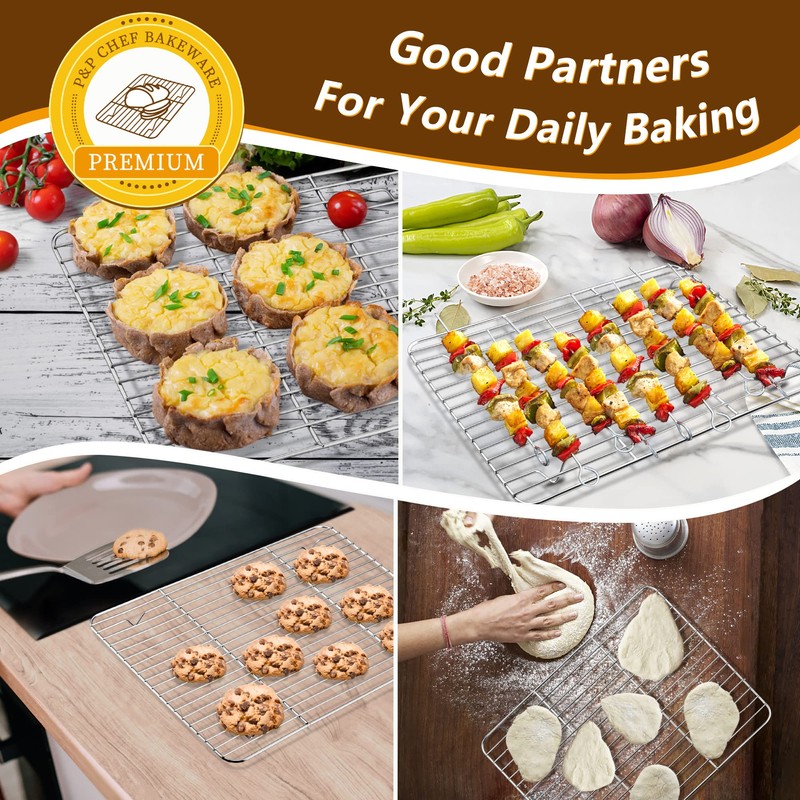 P&P CHEF 12.5 Inch Baking Sheet Pan with Rack Set,