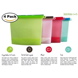Large Freezer Bags (UK Company) Reusable Food Bags Kitchen Storage Fridge Organisers 4PCS Set