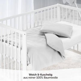 MAKIAN Baby Bed Linen Set - 80 x 80 cm / 35 x 40 cm - 2-Piece Children's Bed Linen Made of 100% Cotton (Oeko-Tex® Standard 100 Tested) - Suitable for Baby Cot, Bassinet, Pram (Grey)