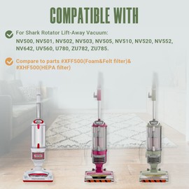 NV520 ZU780 Filter Replacement Parts for Shark Rotator Lift-Away NV500 NV501 NV502 NV503 NV505 NV510 NV520 NV552 NV642 UV560 ZU780 ZU782 ZU785,XFF500 XHF5002,HEPA+4 Foam&Felt Filters