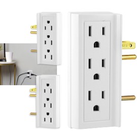 GE 6-Outlet Extender, 3 Pack, Side Access Wall Tap, 3-Prong, Multiple Plug, Vertical Power Splitter, Cruise Essentials, Use for Home Office School Dorm Garage, White, 48662