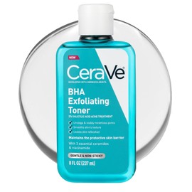 CeraVe 2% BHA Exfoliating Facial Toner (8oz) - Salicylic Acid & Niacinamide Pore Minimizer for Smooth Skin | Oil Control & Anti-Acne Treatment with Ceramides