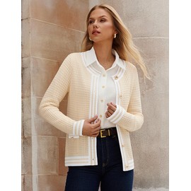 Womens 2025 Lightweight Cardigan Long Sleeve Open Front Casual Knitted Sweater Color Block Sweater Blazer with Pockets(S, Apricot)