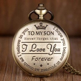 Tiong Men Quartz Pocket Watch Classic Vintage Pendant Watch “to My Son Watch Gift for Father Mother Son Necklace Watch with Chain Birthday Gift