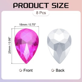 MECCANIXITY 8Pcs 18 x 25mm Teardrop Rhinestones Glass Pointed Back Rhinestone Beads Gems for Jewelry Making Costume Crystal Embellishments Crafts,Rose Red