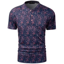 TAPULCO Mens Fashion Camo Printed Collarless Golf Shirts Moisture Wicking Short Sleeve Casual Daily T-Shirts Camo Black Purple X-Large