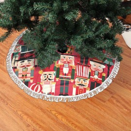 Christmas Time Nutcracker Sweet Christmas Tree Skirt Gorgeous Edge Tassel Lace for 30" Xmas Ornaments Decoration