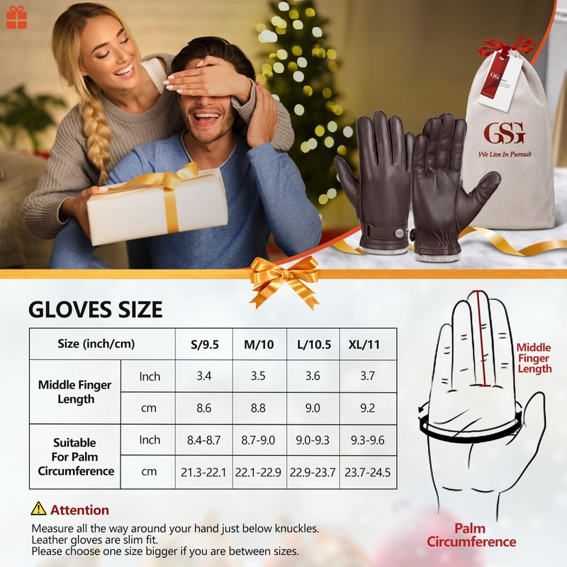 GSG SINCE 1998 Mens Sheepskin Classic Leather Driving Gloves Winter