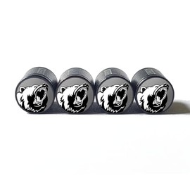 Grizzly Bear Tire Valve Stem Caps (Gray Background) - Set of Four - Fits on All Vehicles