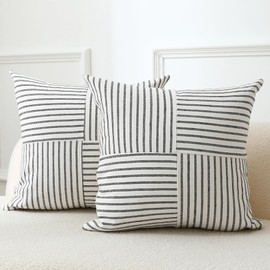 MYCDXE Throw Pillow Covers 18 x 18 Inch Farmhouse Pillow Covers, Set of 2 Black Striped Textured Patchwork Squarer Pillow Case for Sofa Sofa Chair Bedroom Modern Decor(M013)