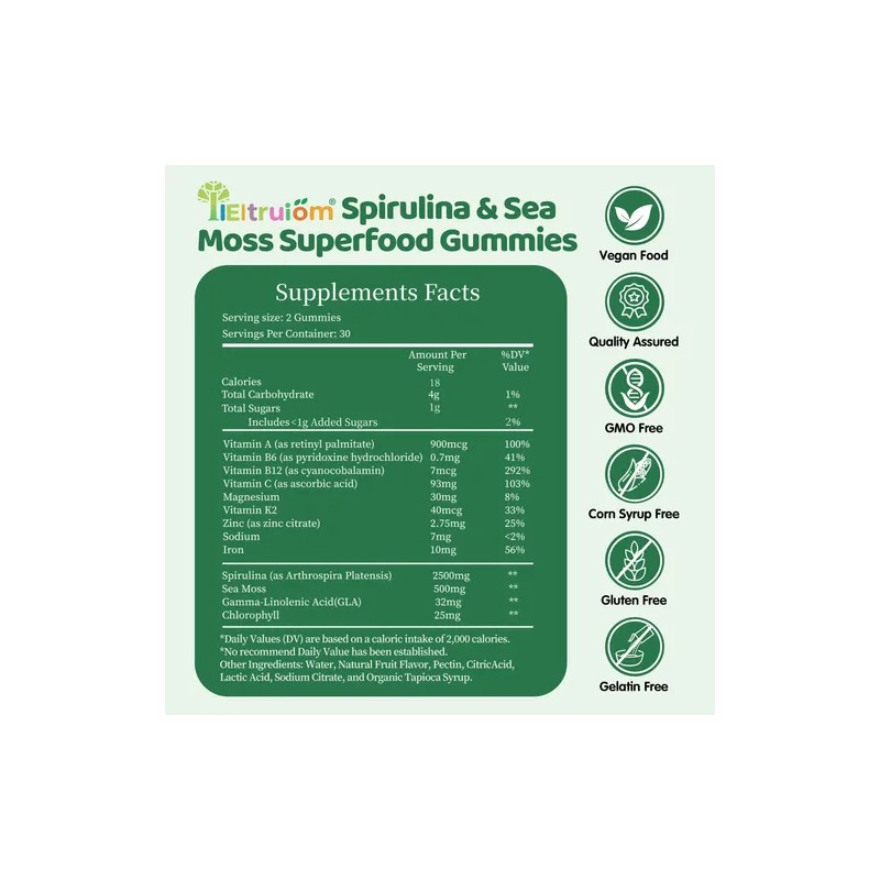 Iieltruiom Gomitas De Espirulina Orgánica 2500mg 120 Vegan