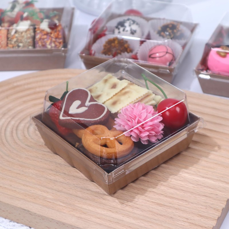 TEMLQPACK 50Pack 4x4x2.5 Inches Brown Charcuterie Boxes with Clear Lids: