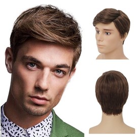 Siudus Brown Short Wigs for Men Straight Layered Synthetic Fibre Hair Wig for Daily Party Use