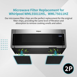 2 Pack Replacement Charcoal Air Filters Compatible with Whirlpool Microwave Model WML55011HS and WML75011HZ, Activated Carbon Air Microwave Grease Filters for Over The Range Hood