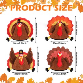 Poen 12 Pcs Thanksgiving Turkey Hats Silly Thanksgiving Turkey Caps Plush Thanksgiving Costume for Thanksgiving Night Event Dress up Party Cosplay Carnival Role Play Costume Accessories, 4 Styles