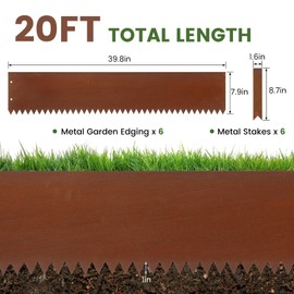 Dyna-Living 40 x 8 Inch Steel Landscape Edging 6 Pack Metal Edging for Landscaping Garden Edging Border, 20FT Total Pre-Rusted Border Metal Landscape Edging with Clips for Lawn, Garden, Yard