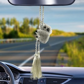 DUSCOKE Cute Koala Car Hanging Ornament, Plush Car Rear View Mirror Charm, Funny Swing Decoration Pendant, Auto Interior Aesthetic Accessory Present for Women/Men (Grey)