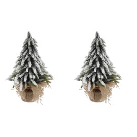 Gadpiparty Small Christmas Tree 2pcs Desktop Christmas Tree Artificial Mini Xmas Tree Fake Pine Xmas Tree Snowy Desktop Tree Burlap Base Tabletop Christmas Tree