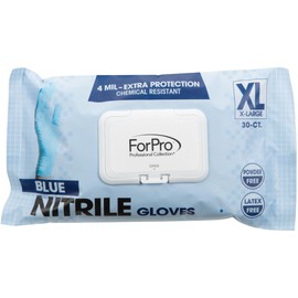 ForPro Professional Collection Disposable Nitrile Gloves, Chemical Resistant, Powder-Free, Latex-Free, Non-Sterile, Food Safe, 4 Mil, Blue, X-Large, 30-Count