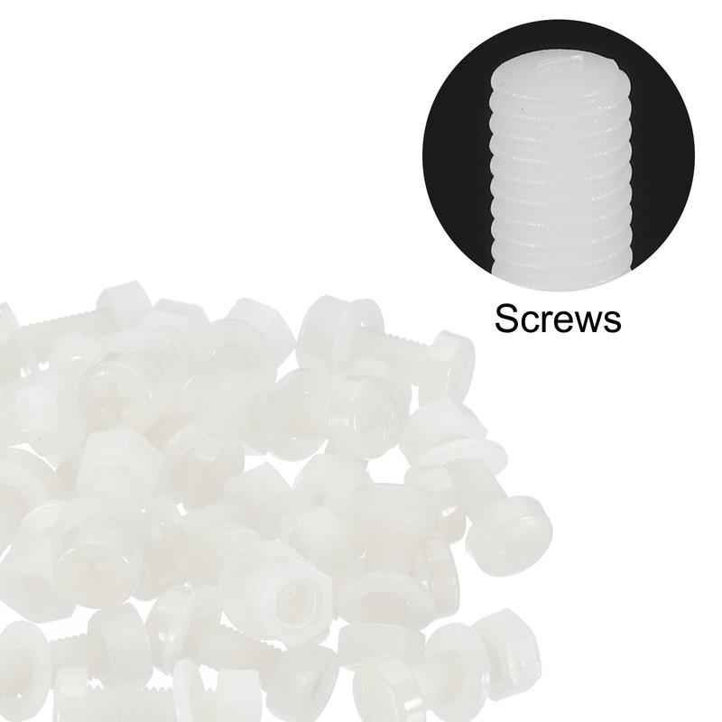 PATIKIL M5x15mm White Nylon Bolts Plastic Nuts Full Thread Head