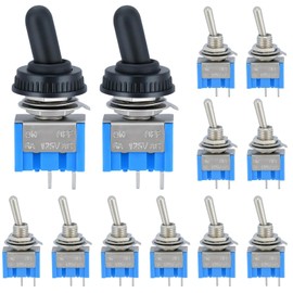 12 Pcs Mini Toggle Switch SPST with 2 Pcs Waterproof Caps MTS-101 ON/Off 2 Pin 2 Position 6 A 125 V Miniature Small MiniSwitches