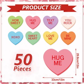 Whaline 50 Pack Valentine's Day Paper Placemats Conversation Heart Disposable Table Mat Colorful Heart Shape Decorative Paper Mats for Tableware Decor, 13 x 12 Inch