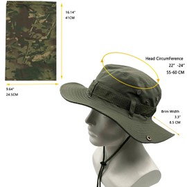 ehsbuy Sonnenhut Herren Military Safari Hut Sommerhut Breiter Krempe Camo Wanderhut Armee Boonie Hut mit Kühlender Multifunktionstuch Schlauchschal Outdoor Fischerhut