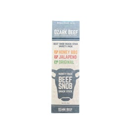 Beef Snob Snack Sticks - Variety Pack - Original (6), Jalapeno (7), Honey BBQ (7) - 1 Ounce Snack - 20 Meat Sticks Per Box - High Protein Snack, Keto Friendly, Gluten Free Jerky Sticks