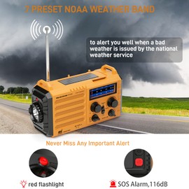 Eoxsmile Emergency Radio with NOAA Weather Alert, 5000mAh Solar Hand Crank Portable AM/FM Shortwave Radio, Rechargeable Battery Powered, USB Charger, Flashlight, SOS Alarm for Home Outdoor Survival