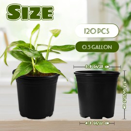 OJYUDD 120 Pcs 0.5 Gallon Black Plastic Plant Nursery Pots,Plant Seedling Pots with Drainage Holes,Black Flower Planting Container for Seedlings Transplanting,Planting,Succulent