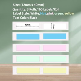 VOZY HP2 Label Maker Tape Sticker Thermal Paper Self-Adhesive Label Tape, 3 Rolls, 14 x 40mm (0.55 x 1.57inch) 160 Tapes/Roll (White, 3 Rolls)