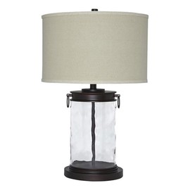 BOWERY HILL Glass 3-Way Switch Cylinder Table Lamp in Bronze/Clear