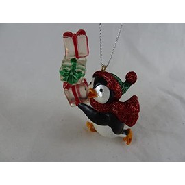 Danbury Mint Playful Penguins Collection Ornament Penguin Carrying Stack of Presents. Look Like Blocks of ice with Ribbons