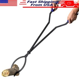 40" Heavy Duty Fire Tongs Log Grabber Tool Scissor Serrated Safe Indoor Outdoor