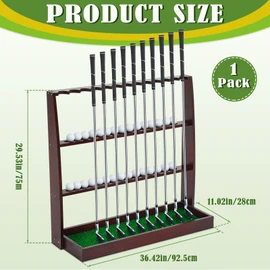 Lenwen Golf Putter Stand Wooden Display Rack Golf Club Holder Stand, Brown Golf Club Organizer for Storage Sports Indoor Home Garage (Hold 13 Clubs 30 Golf Balls)
