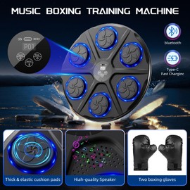 Music Boxing Machine for Adults, Wall Target Punching Workout with Boxing Gloves, Bluetooth Smart Boxing Training Machine Suitable for Home,Office,Gym, 12 Modes & 12 Speeds