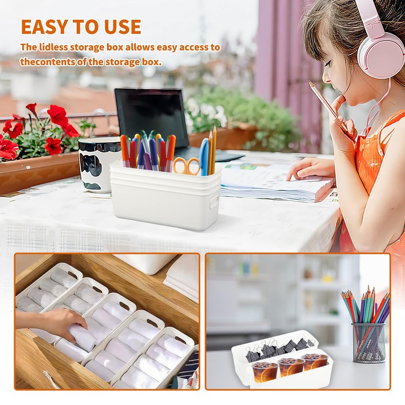 Pack of 4 Plastic Storage Boxes, 27 cm, White Small