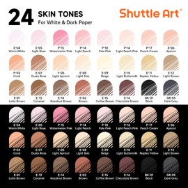 Shuttle Art Colored Pens, 24 Skin Tone Colors Cute Journal Pens 0.6mm Fine Point Colored Gel Pens for Black Paper Adult Coloring Writing Drawing Journaling Note Taking School Office Home