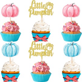 24 piezas de adornos de calabaza, diseño de calabaza, diseño de calabaza, diseño de calabaza, para otoño, baby shower, temática para niños, niños, niñas, cumpleaños, Acción de gracias, fiestas, pasteles, suministros de decoración de pasteles, color rosa 