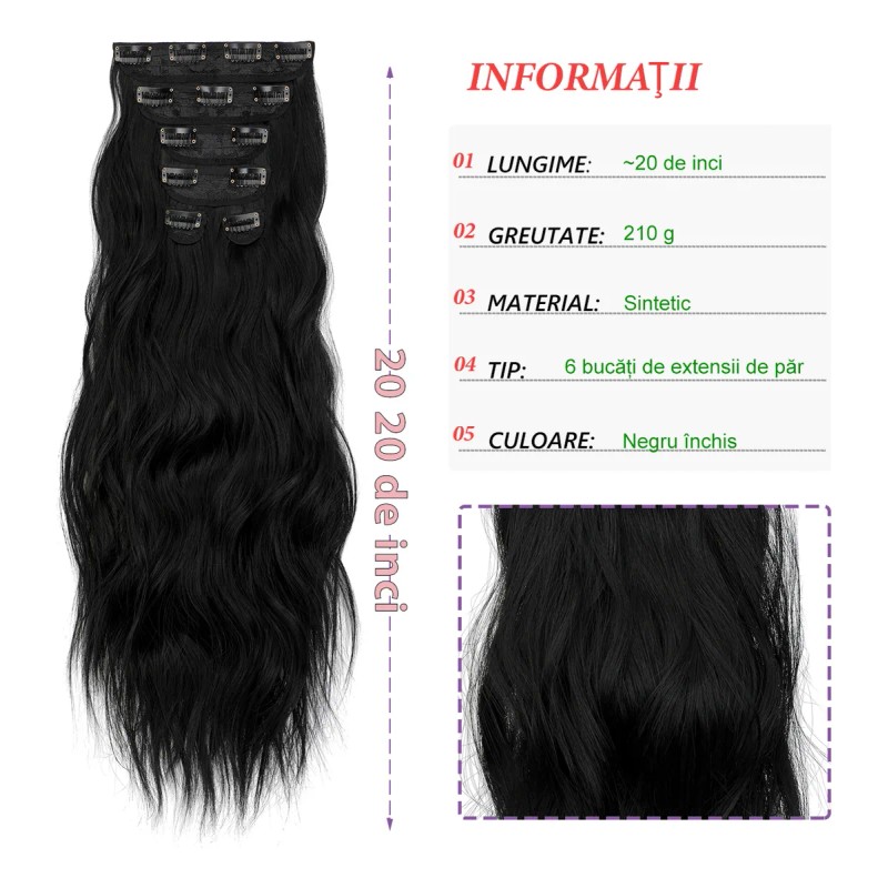 Extensiones Cabello Clip Cortinas Natural Ondulado 6 Pzs