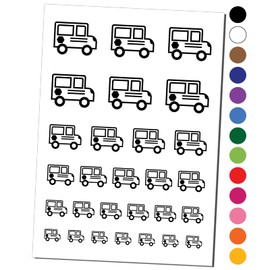 School Bus Icon Temporary Tattoo Water Resistant Fake Body Art Set Collection - Black (One Sheet)